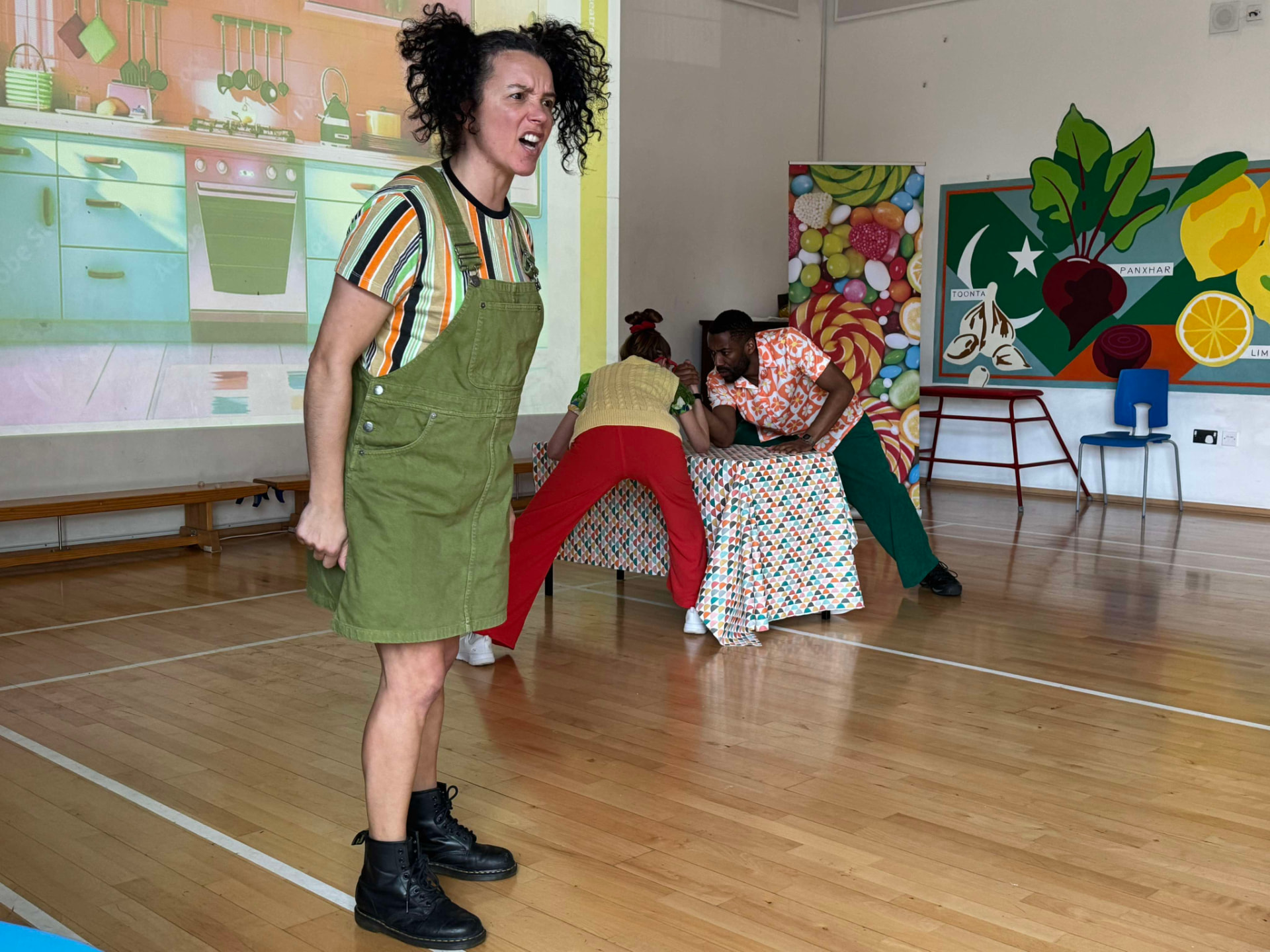 Actor delivering a line to the audience during Not So Sweet